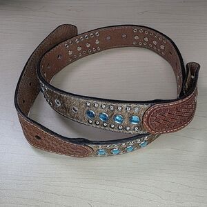 Kids Nocona Leather Rhinestone And Studded Belt Size 28